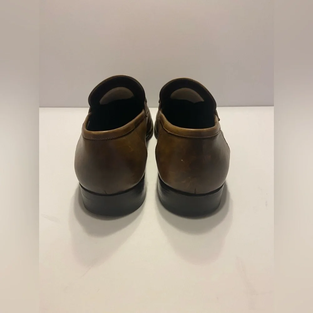 Ermenegildo Zegna Mens Rounded Toe Brown Leather Slip On Loafers Shoes 10 D